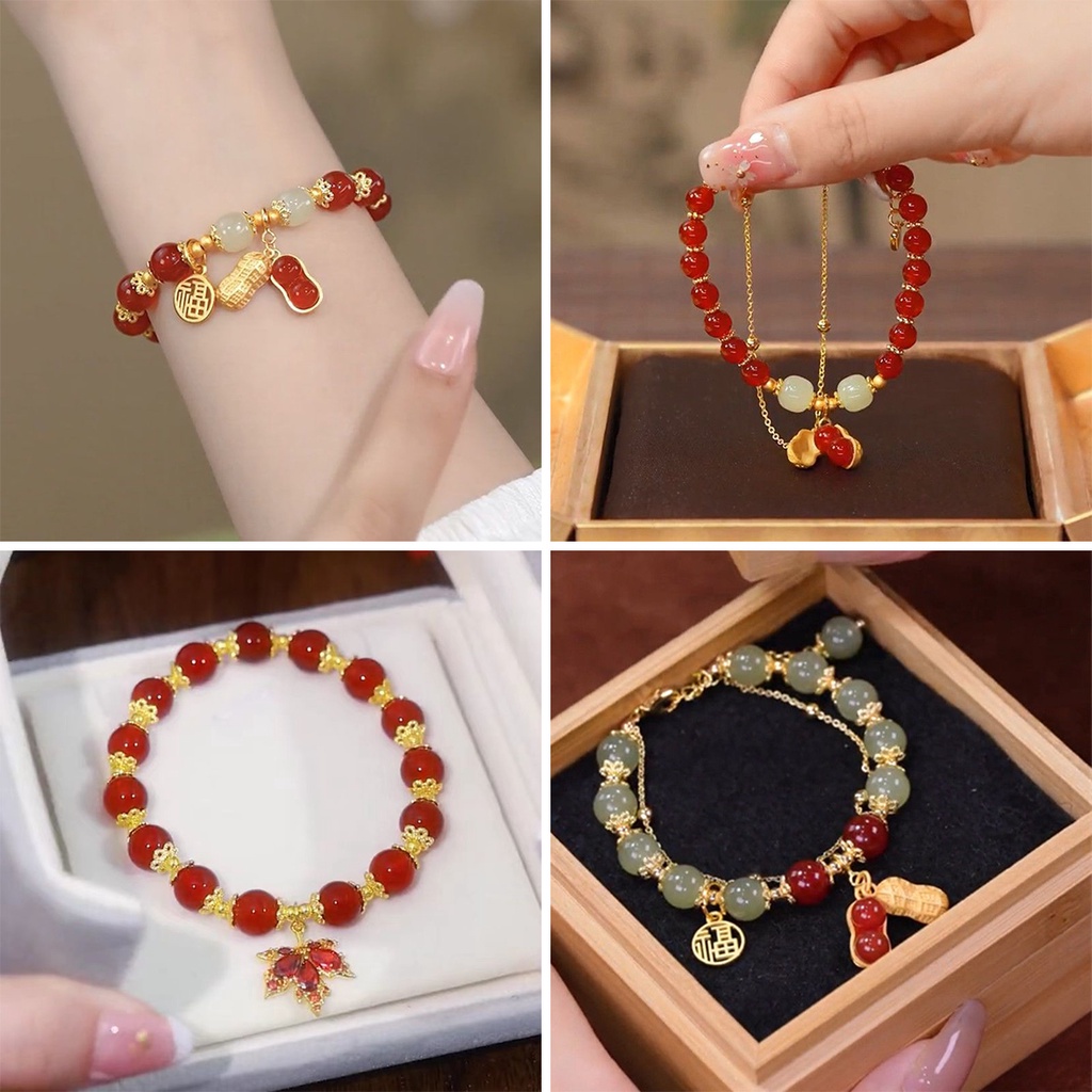 Gelang Manik-Manik Double Layer Desain Kacang Merah