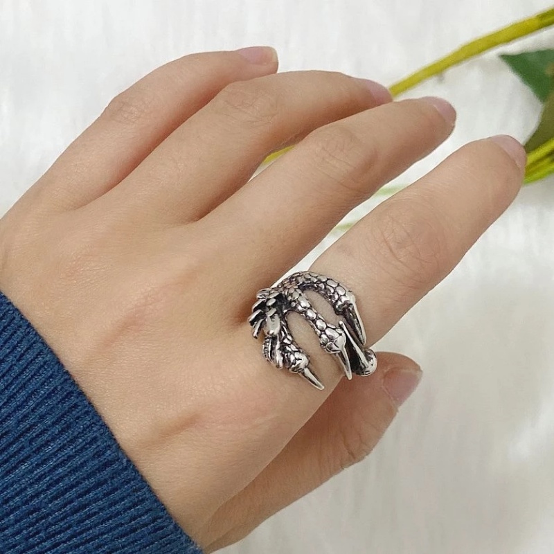 1pc Cincin Model Terbuka Bentuk Cakar Naga Bahan Logam Gaya Punk Retro Hip-Hop Rock Untuk Pria