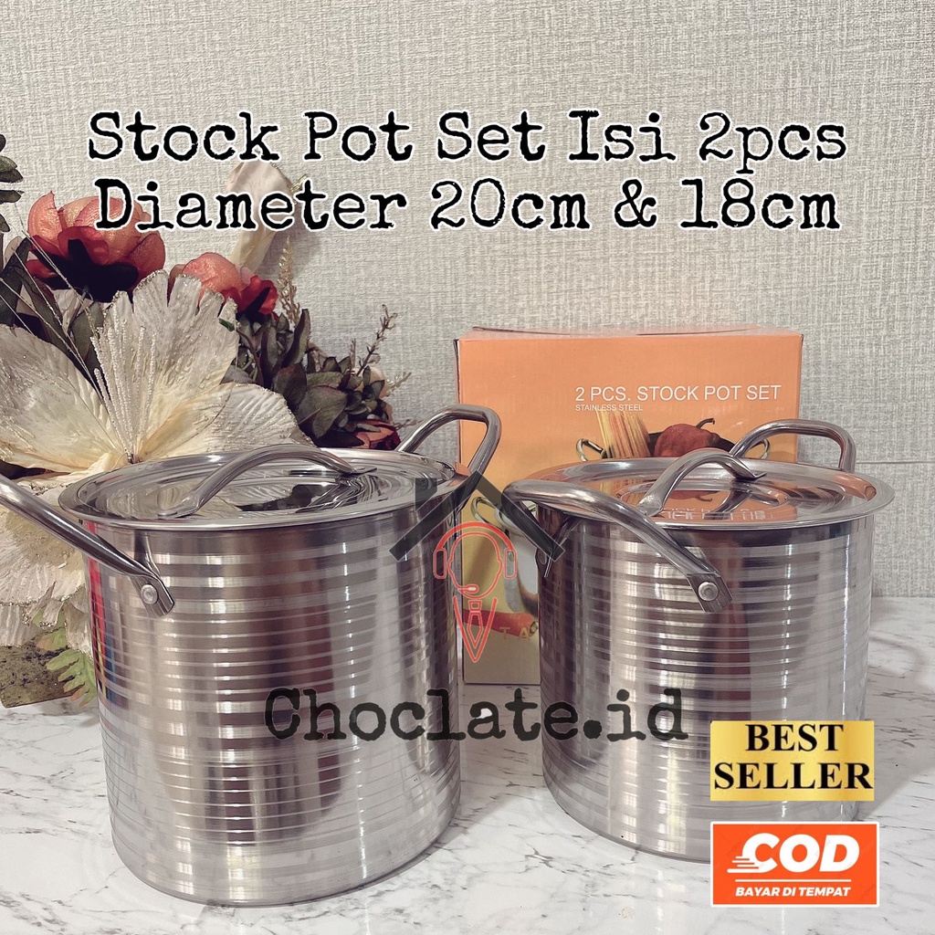 STOCK POT PANCI SET ISI 2PCS STAINLESS STEEL ROSH