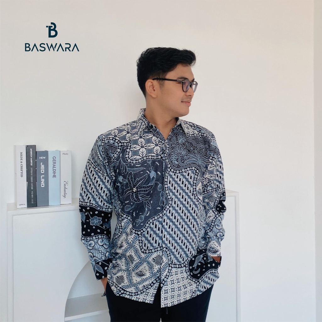 Baswara Batik Assa Lengan Panjang Biru Abu A42