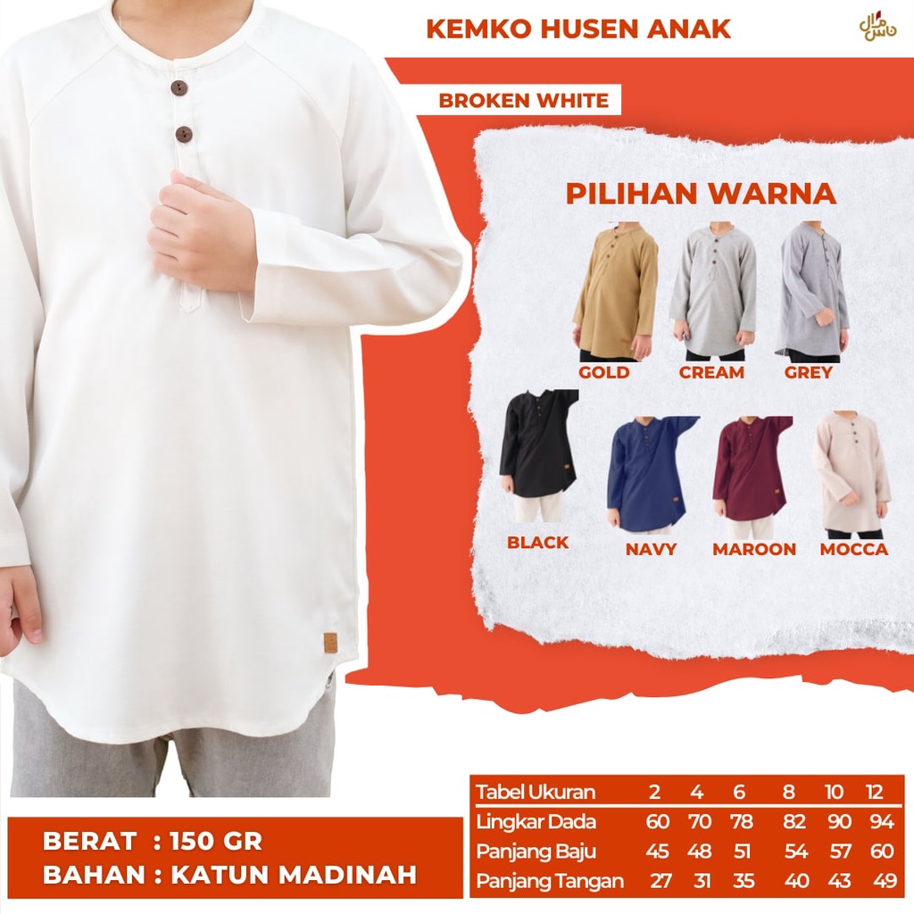 Baju Koko Anak Laki-Laki Lengan Panjang Model Kemeja Koko Husen GRATIS PECI