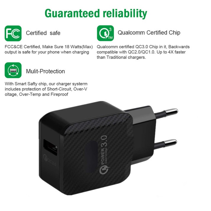 Adapter Power Charger USB QC3.0 Fast Charging 18W Portable Untuk Iphone / Tablet