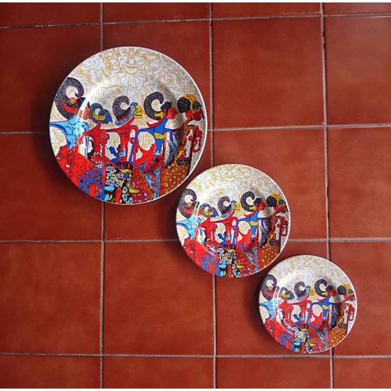 (Set/ Paketan) Piring Keramik Hiasan Pajangan Dinding Walldecor Motif Wayang 3pcs