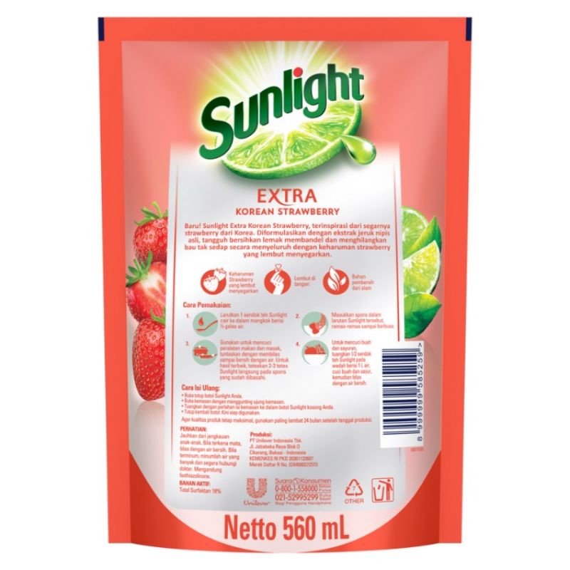 Sunlight Sabun Cuci Piring Korean Strawberry 560ml Refill