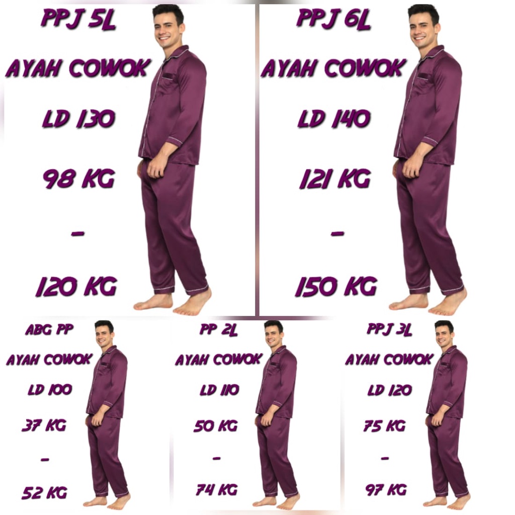 {PART2}Piyama Baju Tidur Jumbo Pria / Cowok Ld 120 130 140 Set Celana Bahan Satin Silk Premium