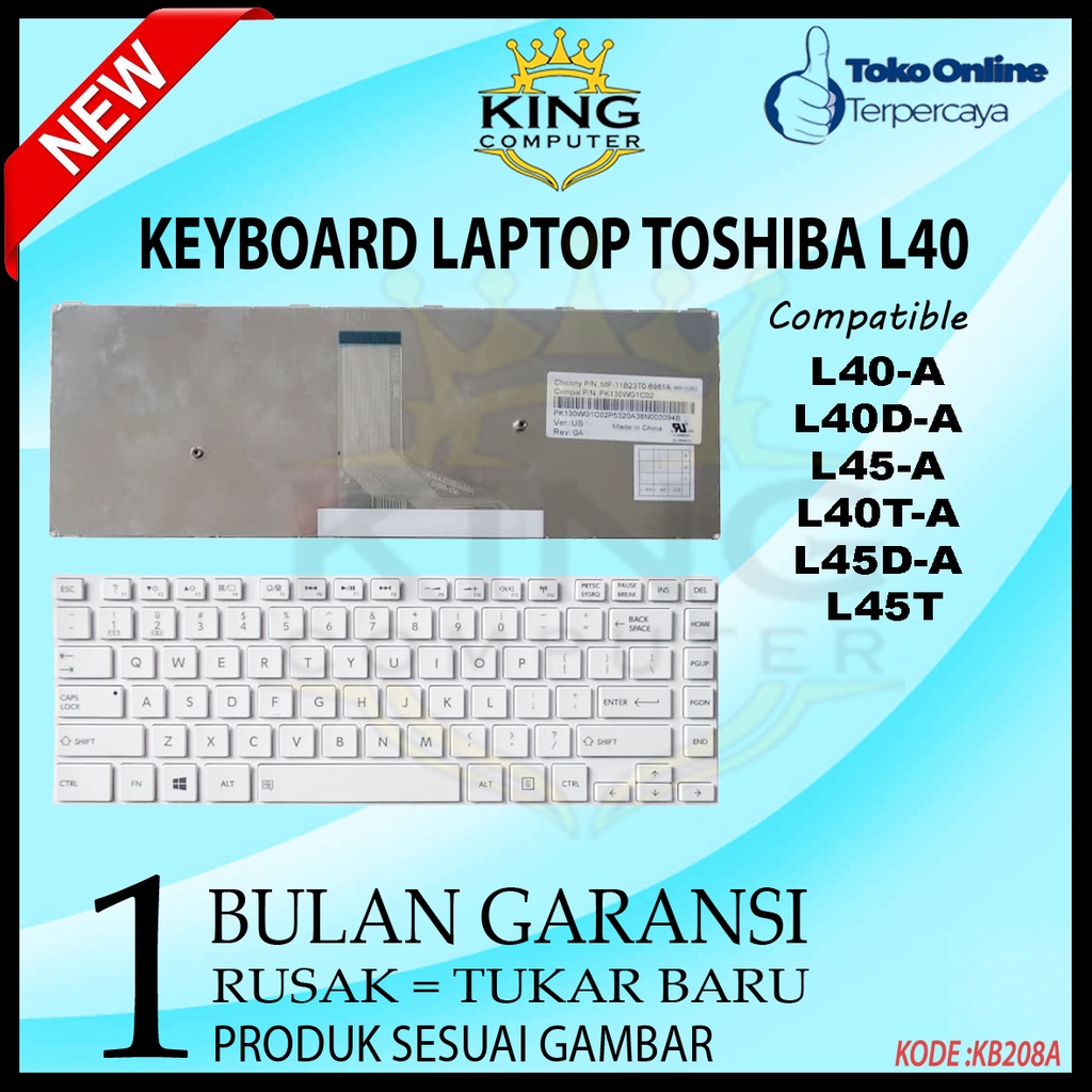 Keyboard Toshiba Satellite L40 C40-A C40D-A C45-A C40T-A C45D-A PUTIH