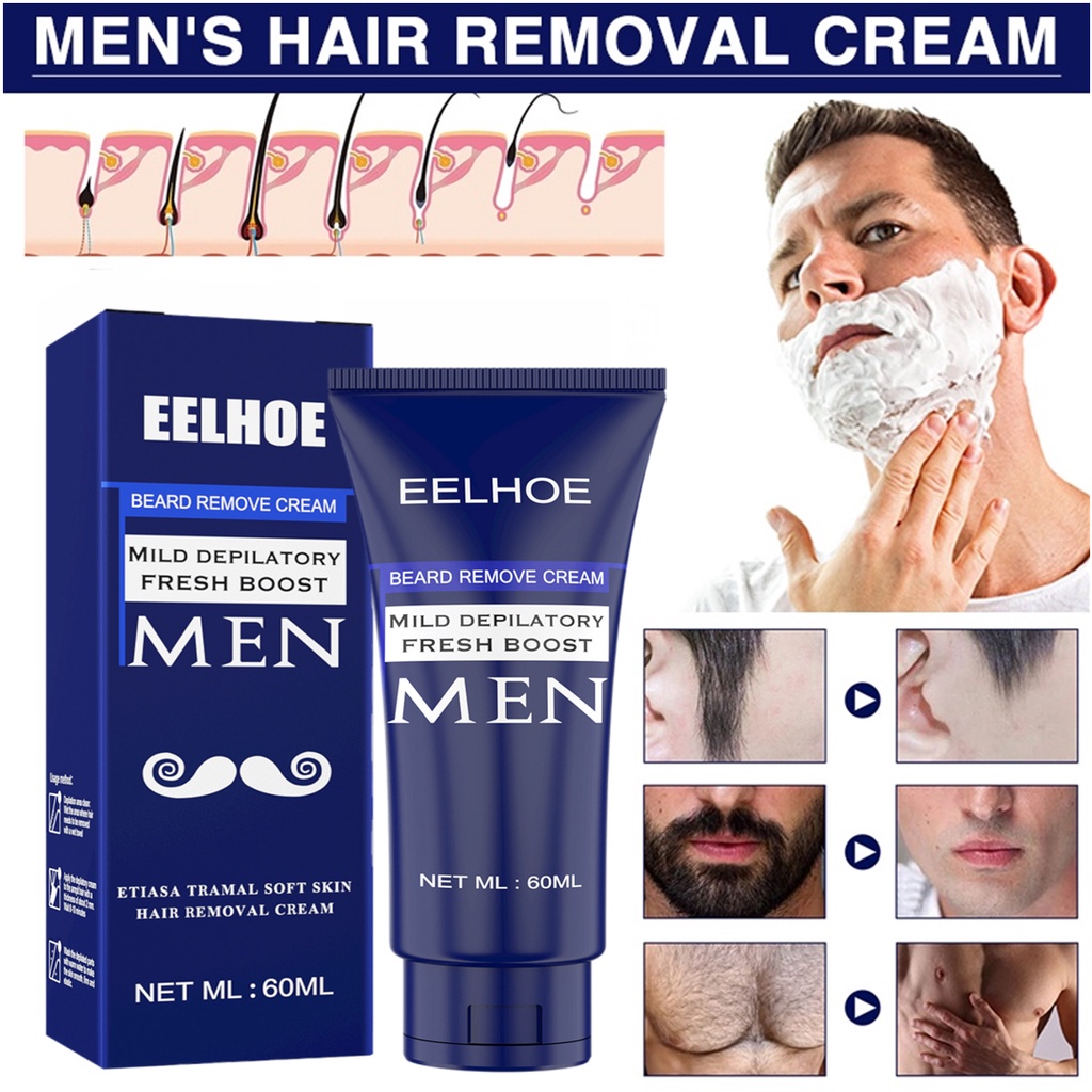 EELHOE Krim Penghilang Bulu pria Permanen Hair Removal Cream Brewok  Perontok bulu Cepat Aman Tanpa Efek Samping Hair Removal Cream 60ml