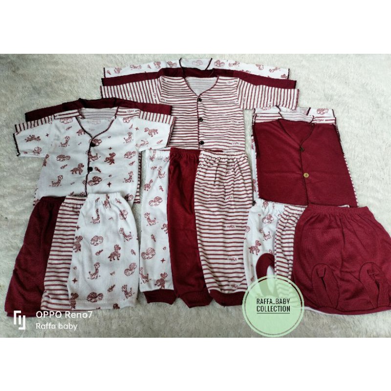 Paket hemat isi 18pcs/9stel baju+celana bayi seri maroon