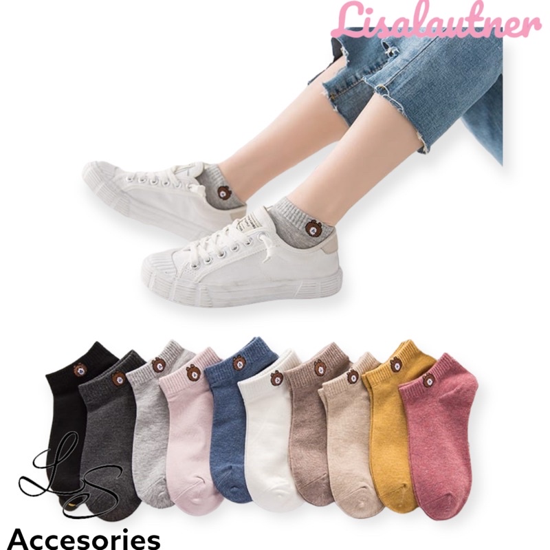10pasang Kaos Kaki Wanita / Kaos Kaki Motif Beruang / Kaos Kaki Pendek Semata Kaki / Ankle Socks Korean Model Simple Cute beruang KD1225-3