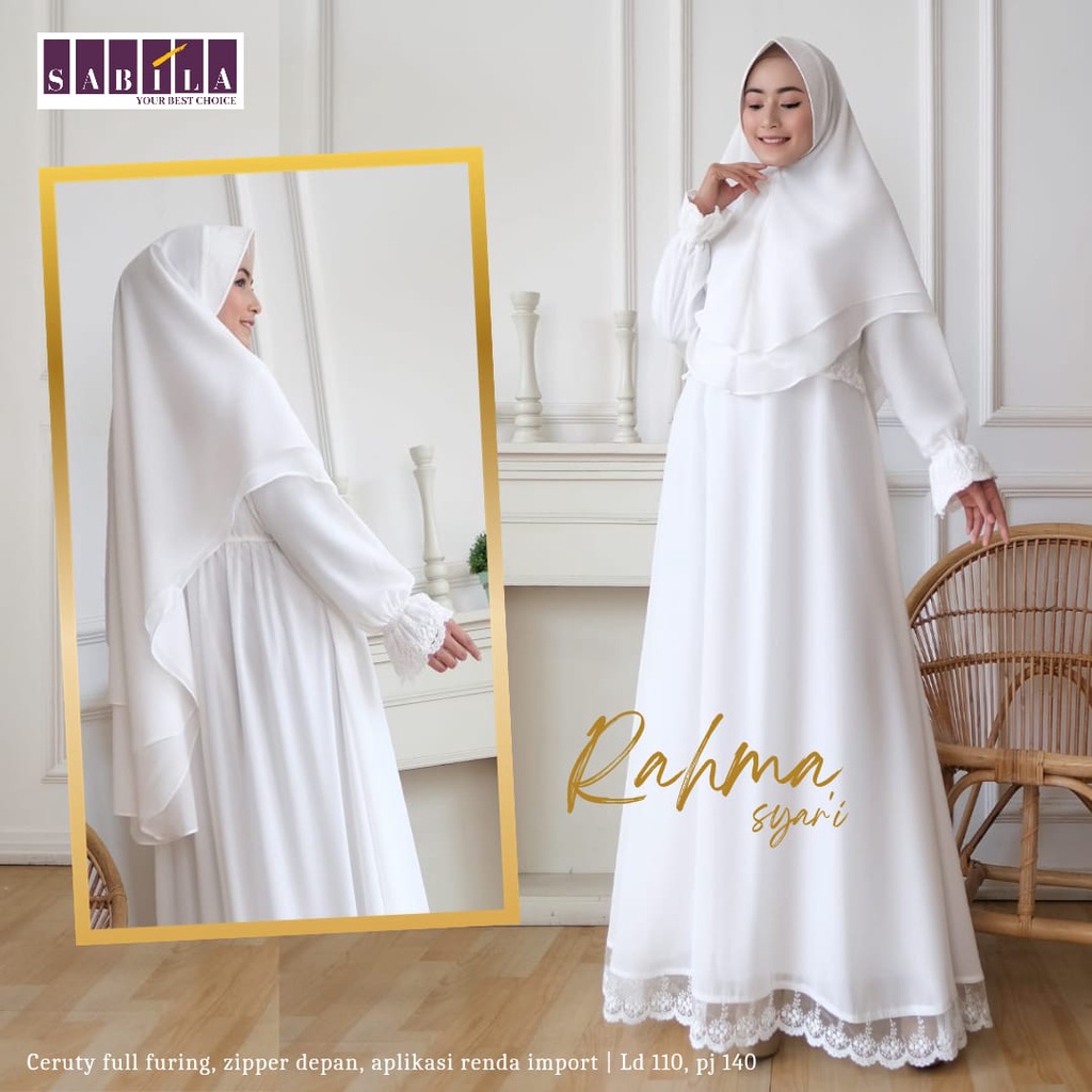 RAHMA SYARI DRESS GAMIS WANITA DEWASA MUSLIMAH TERBARU XXL LD 110 120 PUTIH BERSIH IBU IBU PESTA LEB