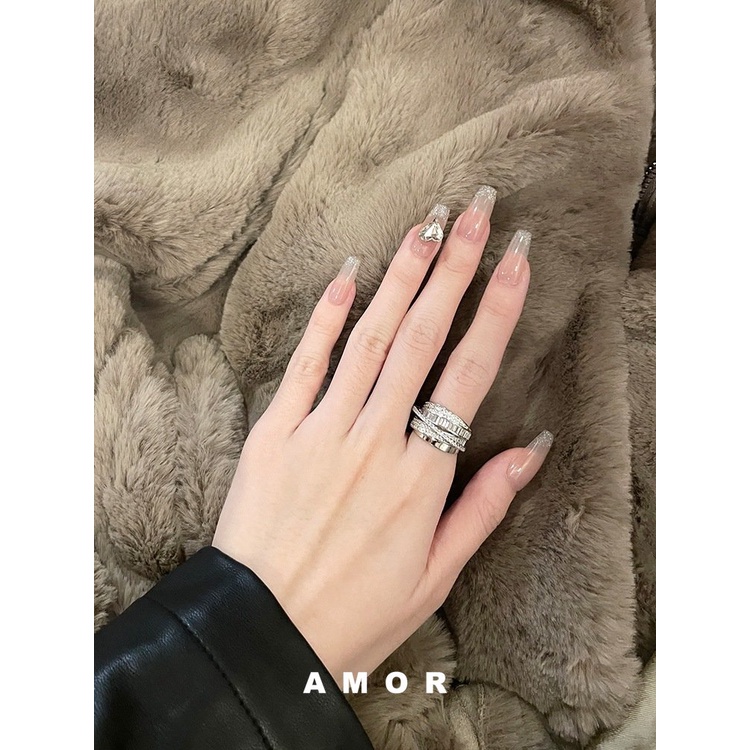 Cincin Jari Telunjuk Adjustable Aksen Berlian Zirkon Warna Silver Gaya Vintage Untuk Wanita