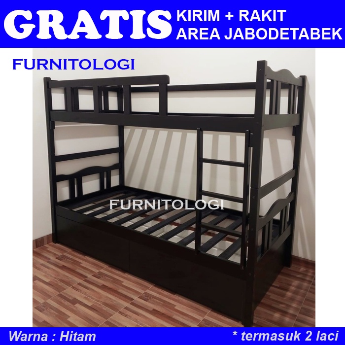 Ranjang Susun 2 Tingkat dengan Laci Kolong Serbaguna White Bunkbed Ranjang Susun Putih AST