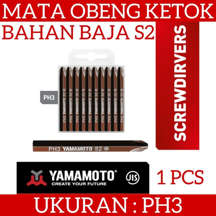 YAMAMOTO Mata Obeng Ketok Plus PH3 Impact Driver Bit Bahan Baja S2