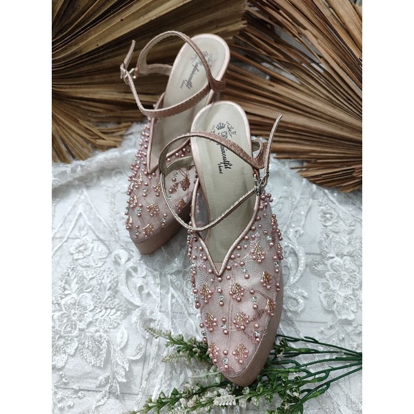 sepatu wanita wedding pesta rosegold markelly tali 12cm tahu