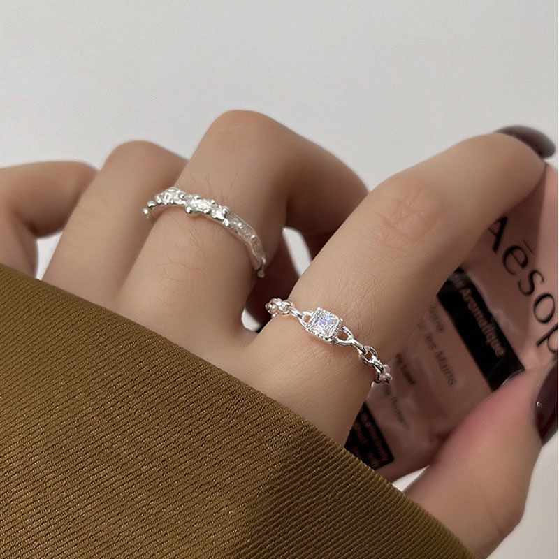 Korea Gaya Persegi Berlian Fashion Square Cincin Pembukaan Adjustable Micro-set Zirkon Halo Perhiasan Gadis