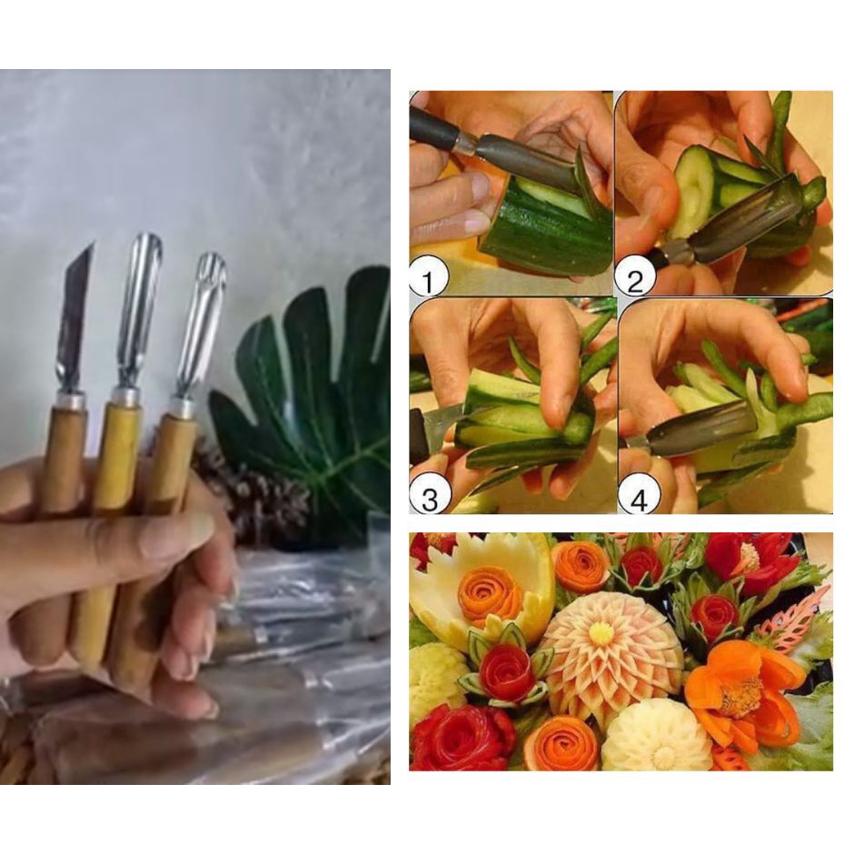 Pisau garnish set 3 pisau ukir buah penghias tumpeng pisau ukir garnish buah dan sayur
