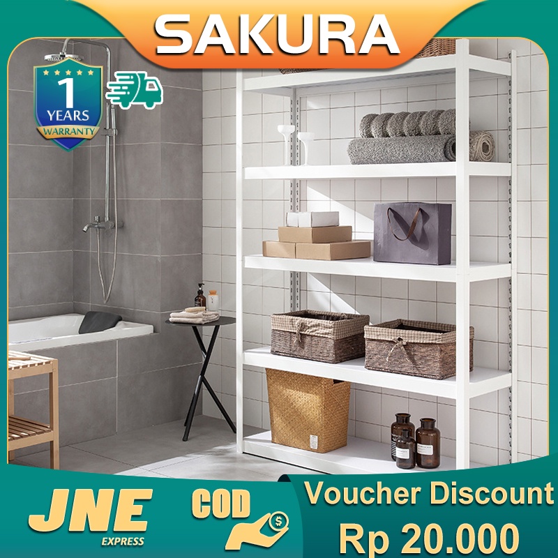 weyon sakura Rak Besi gudang rak besi Susun boltless  siku shelves 5 tingkat Gratis kaki karet x 8PCS(XXZWJ)