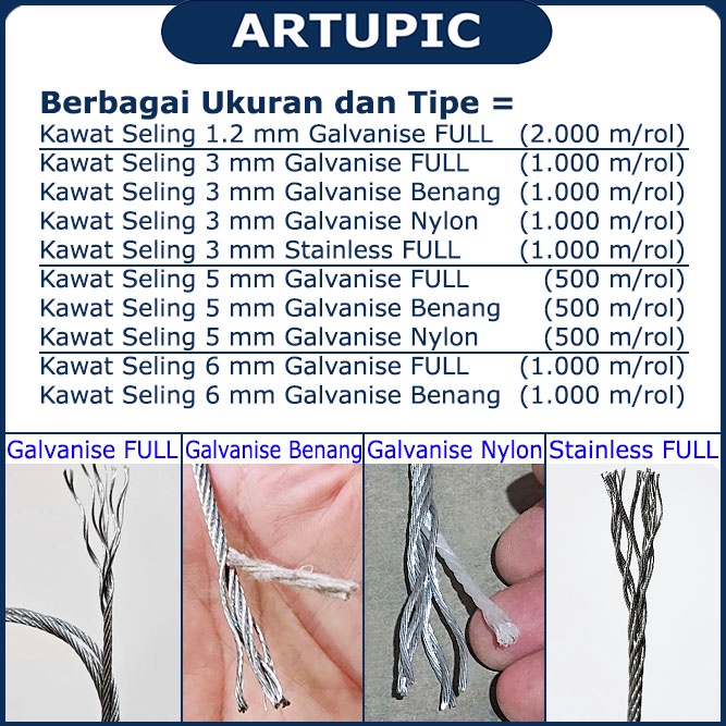 Kawat Seling 6 mm Galvanise Benang | Kawat Selling Sling Baja Galvanise Wire Rope 6mm