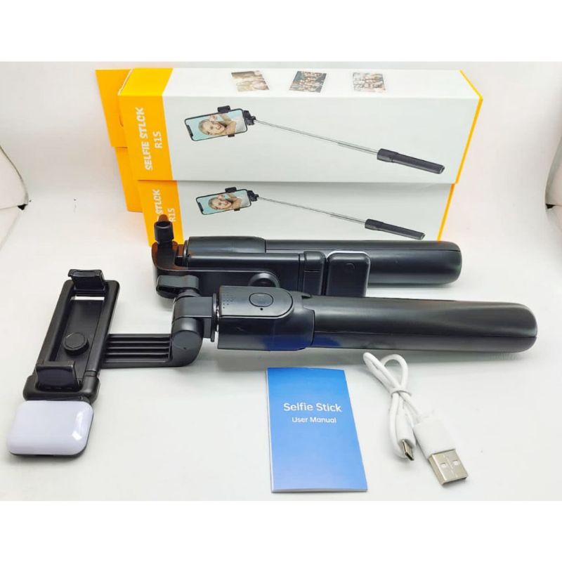 TONGSIS BLUETOOTH R1S LED REMOT SELFIE STICKTRIPOD + LAMPU LED SELFIE