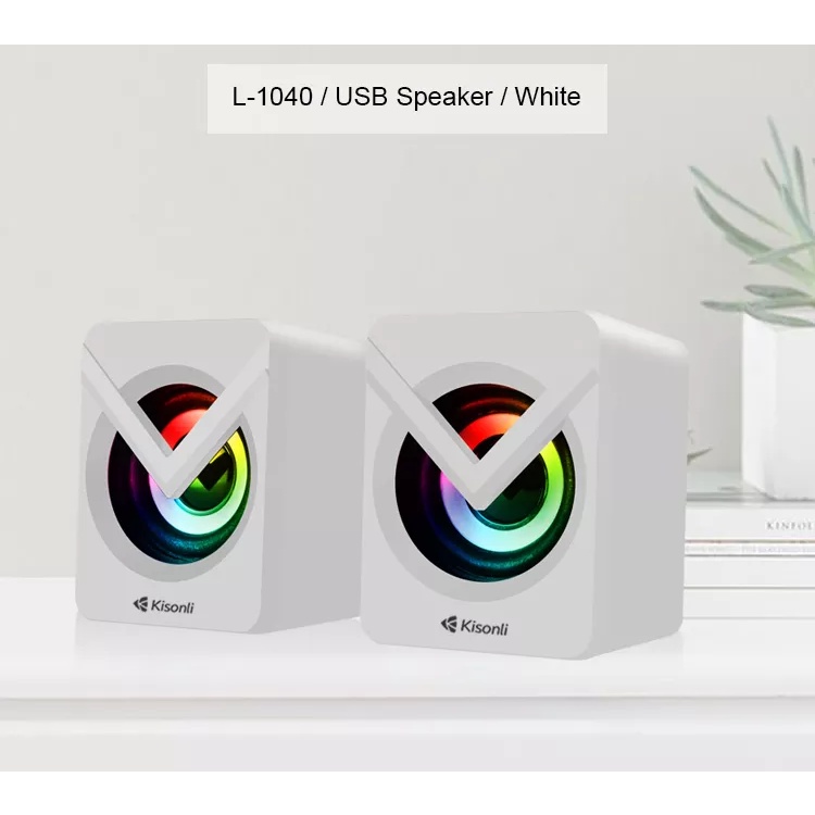 KISONLI Gaming Speaker Komputer/Laptop L-1040 LED RGB Light With Switch Volume Control - Putih-5