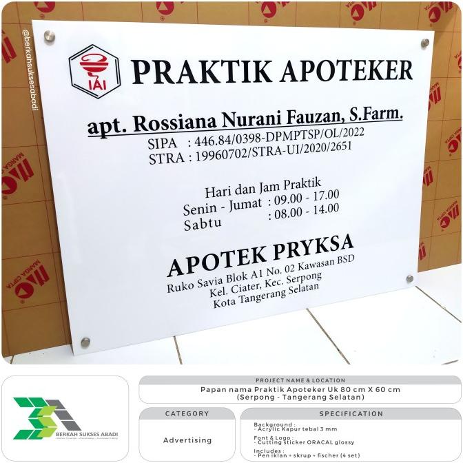 Jual Terbaru Papan Nama Akrilik Apotek X Cm Papan Nama Akrilik Apotek Custom Ready