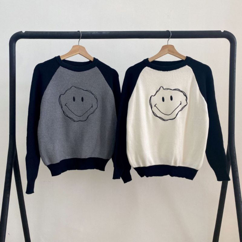 Smiley Face Twotone Knit Blouse 20084