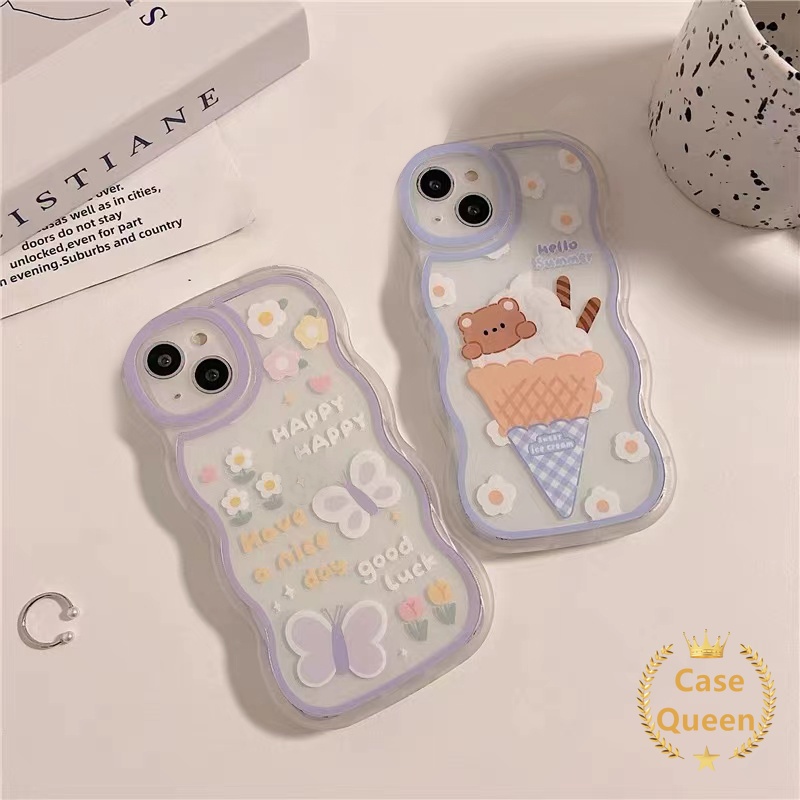 Kartun Es Krim Soft Case OPPO A17 A16 A54 A95 A96 A77s A52 A16s A17K A57 A74 A55 A7 A15 A16K A12 A1k A72 A5 A9 A53 A76 A3s A15s A5s Reno8 7 6 A12E Sarung Kupu Beruang Lucu