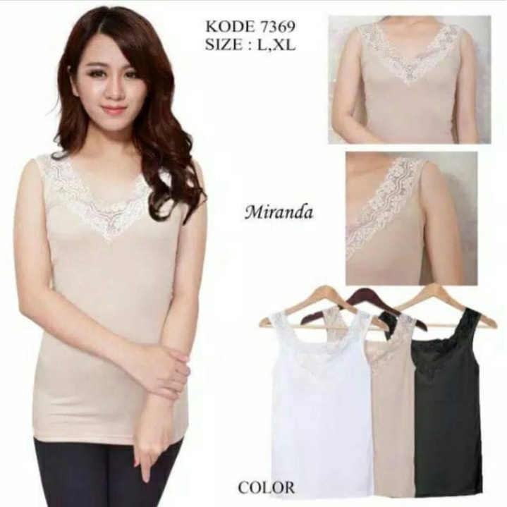 Tanktop Wanita / Tank Top V-Neck Renda - Miranda 7369