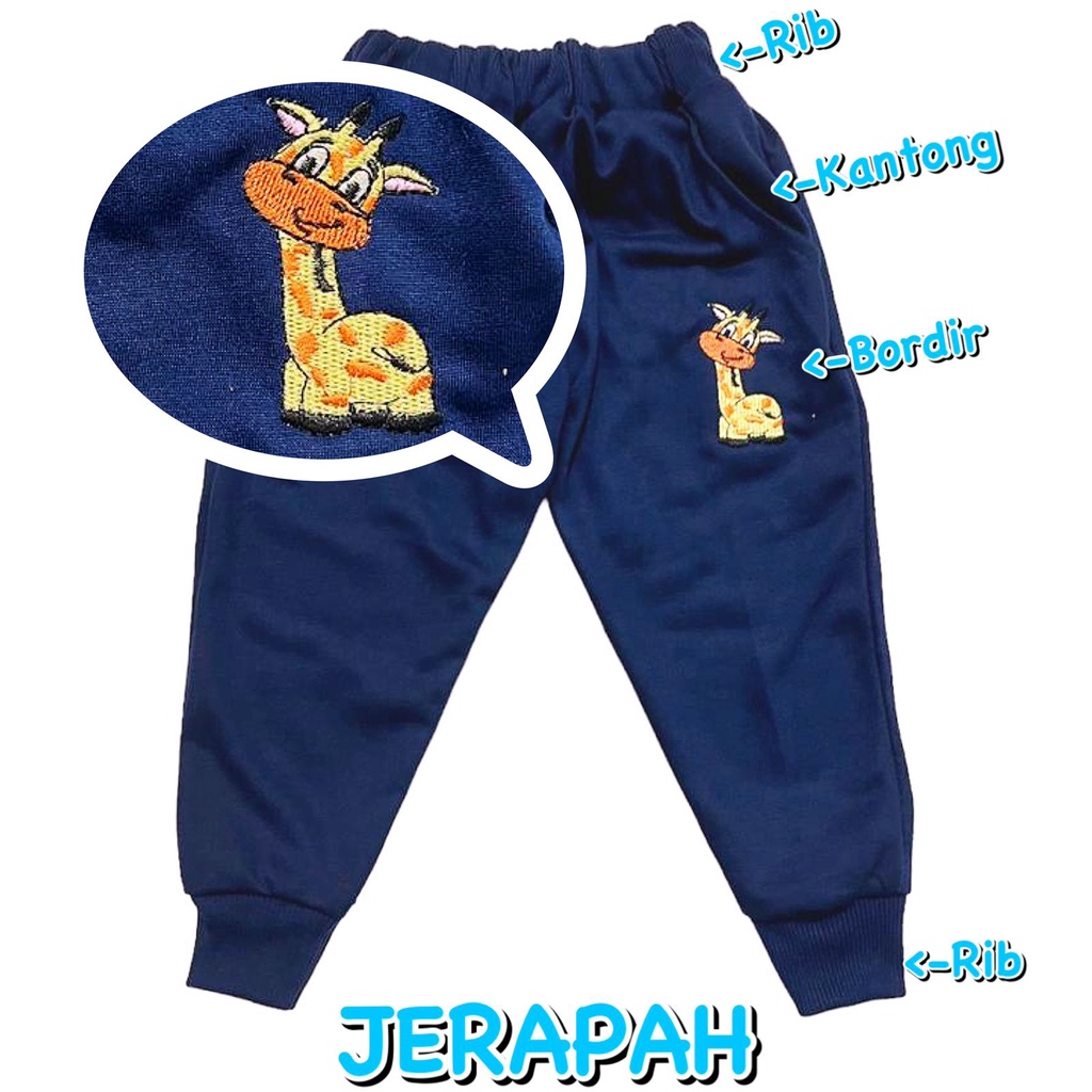 (1 KG BISA MUAT 11 PCS) CELANA PANJANG JOGER RIB SANTAI FASHION ANAK BIRU NAVY JERAPAH/GIRAFFE