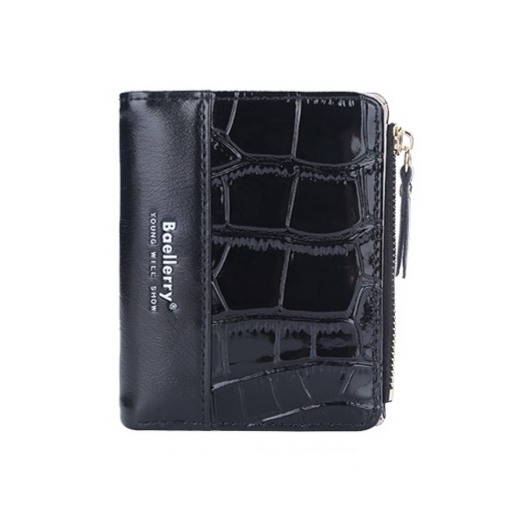 DOMPET LIPAT WANITA IMPORT MINI KULIT  REMAJA KEKINIAN CEWEK KOREA PREMIUM CROCO HITAM GLOSSY HOGARA WA608B5 KARTU UANG KOIN KECIL PENDEK MURAH SIMPLE LUCU BRANDED