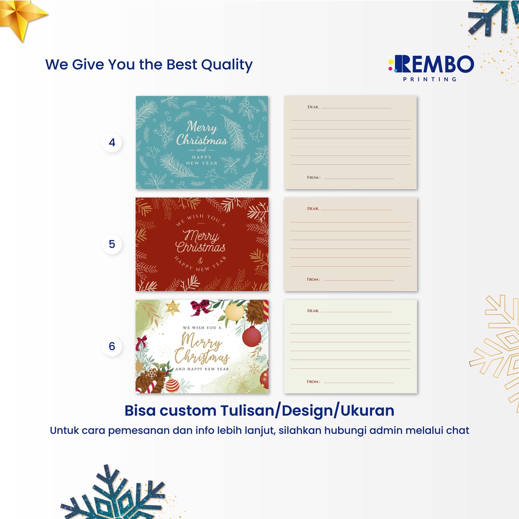 Kartu Ucapan/Thank You/Greetings Card 2 Sisi Landscape Spesial Natal Tahun Baru/Christmas/New Year Custom Cetak Print Murah