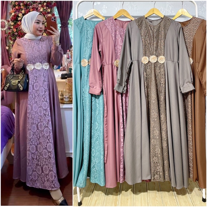 TATAOS BANGKOK AZALIA DRESS GAMIS SUPER LEBAR TOYOBO IMPORT MIX LACE BRUKAT BORDIR BUNGA MEWAH FORMA