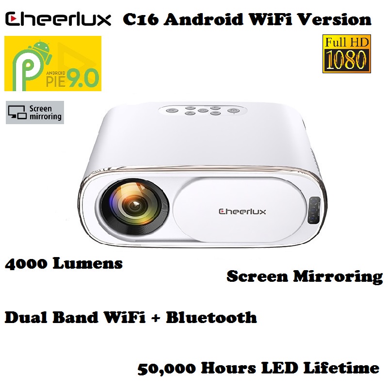 AKN88 - CHEERLUX C16 ANDROID WiFi - Smart Android Projector 1080P 4000 Lumens