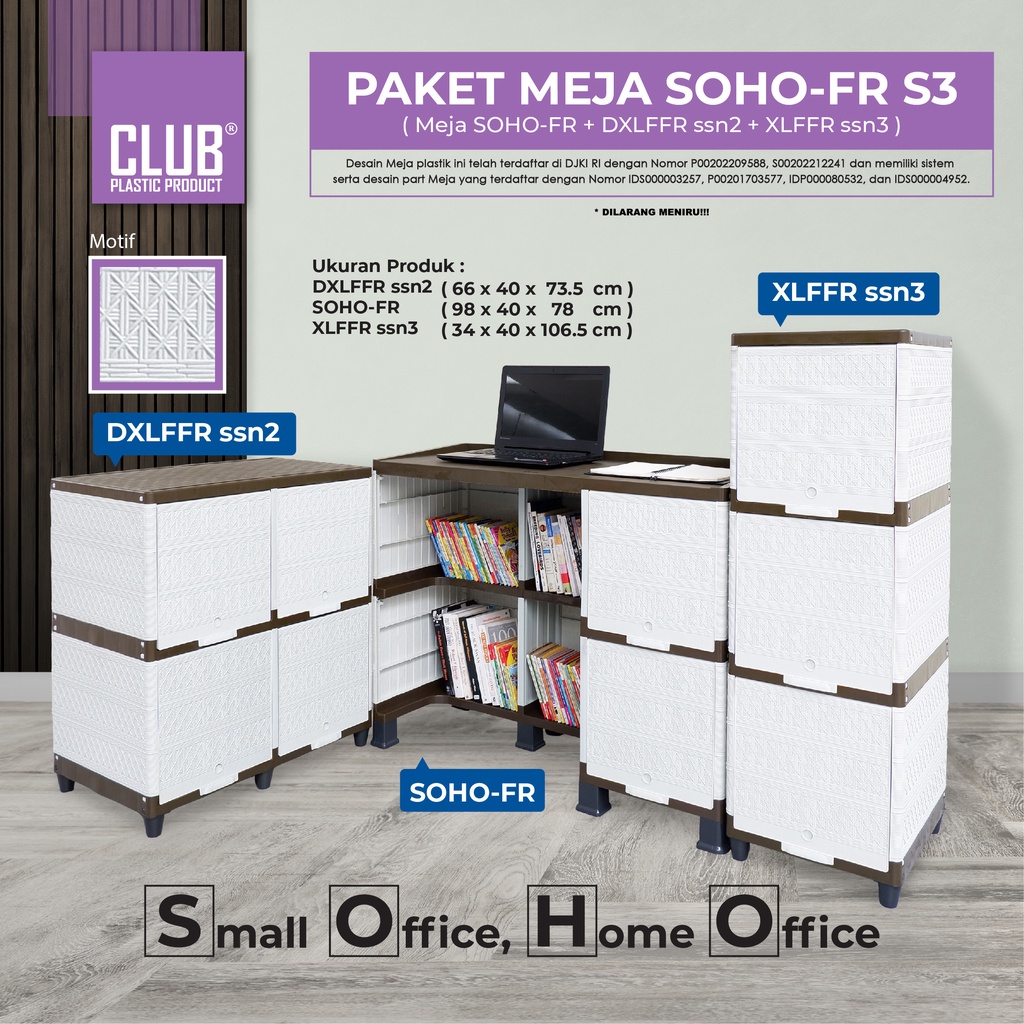 CLUB Paket Meja SOHO-FR S3 - Paket Hemat Set Meja Dan Lemari Kabinet Plastik - Paket Praktis Meja Ke