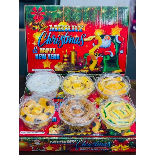 Paket Parcel Kue Kering Cookies Natal / Hampers Merry Xmas isi 6 toples (Merry Christmas / harum man