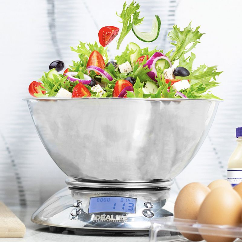 IDEALIFE - Digital Kitchen Scale – Timer + Bowl, 5KG/1GR IL-210B . This scale simplifies the way you prepare your meals through thoughtful and practical design. It features a detachable bowl for easier portioning, mixing ingredients, and quick volume meas