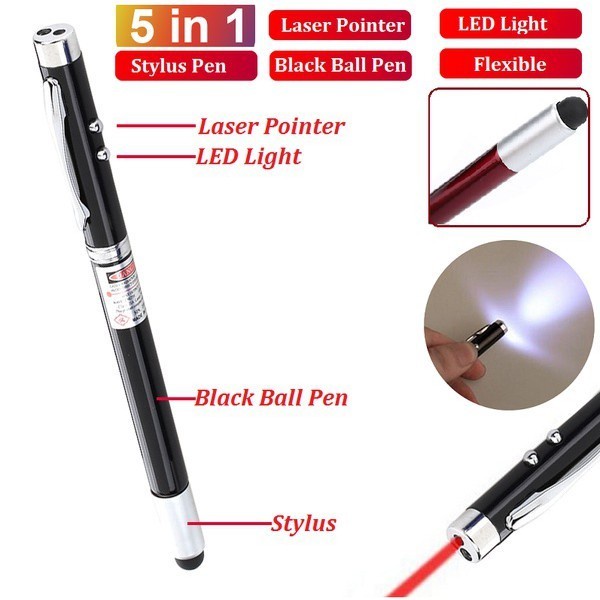 Pulpen Laser Pointer 5in1 Pen Stylus pad Tablet Touch Pen Red Senter - Abu-abu