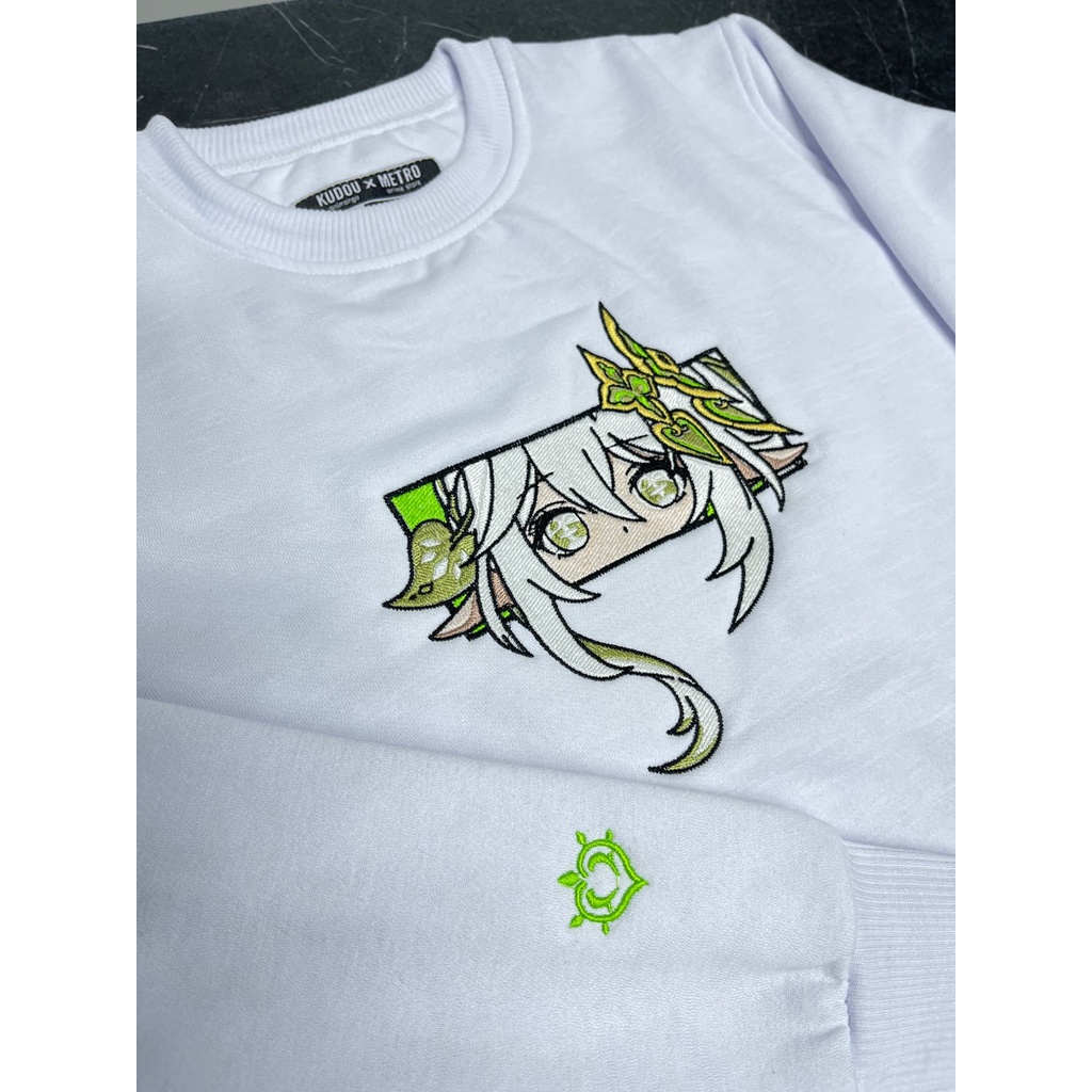 Crewneck Genshin Nahida White Embroidery Genshin Character Gaming Premium Unisex