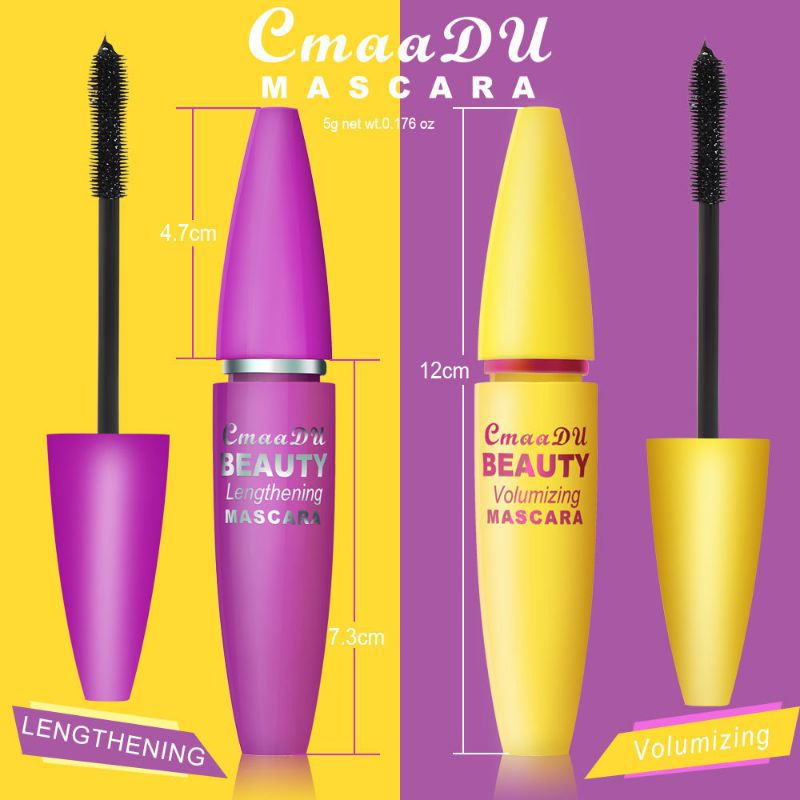 BPOM CMAADU Beauty Lengthening / Volumizing Maskara Mascara 2pcs / Satuan 2IN1 Set 4D Waterproof Longlasting