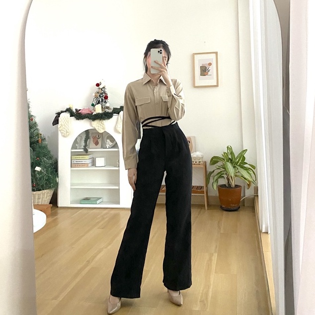 Tavi Long Pants - Rib Pants - Celana Tali - Celana High Waist - Celana Panjang Kantor Wanita - Celana Korea Wanita - Celana Casual Wanita