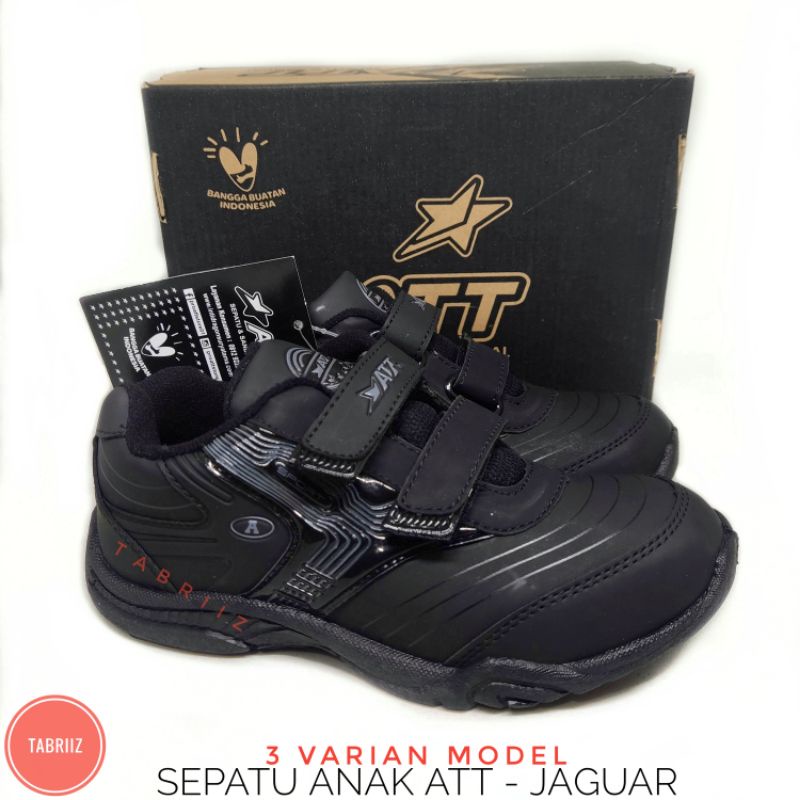 Sepatu Anak Sekolah SD TK ATT PRO ATT JAGUAR ORIGINAL Sepatu Anak cowok cewek - Hitam Polos