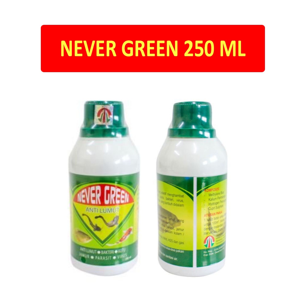 Never Green 250 ML Anti Lumut Protozoa Anti Algae Aquarium Anti Parasit Akuarium Pembersih Kolam Ikan Pembersih Aquarium Obat Cairan Pembunuh Pembasmi Anti Lumut Kolam Tambak Ikan