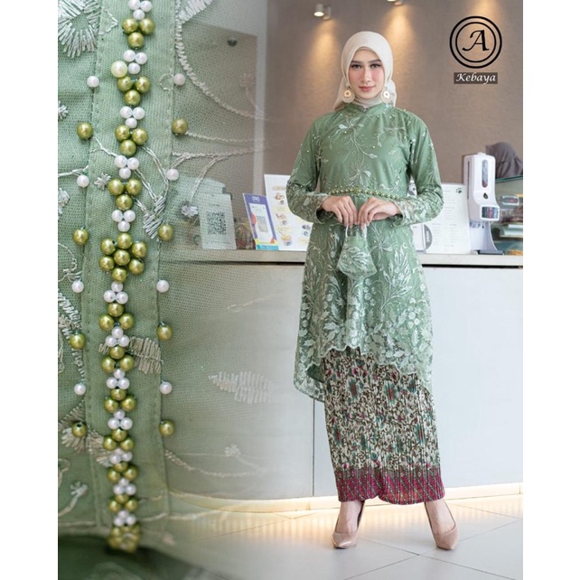 MEM&gt; STELAN TULLE KHANZA - KEBAYA AURORA PAYET - BAJU KEBAYA TULLE BORDIR - STELAN KEBAYA MODERN - KEBAYA MODERN KEKINIAN