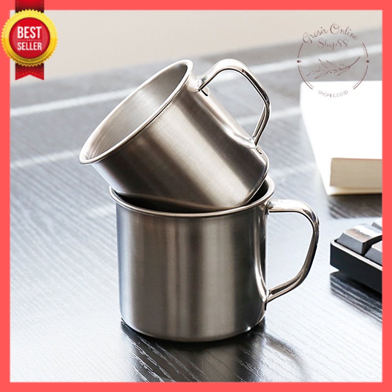 GOS A209 - GELAS MUG CANGKIR + TUTUP STAINLESS 8cm