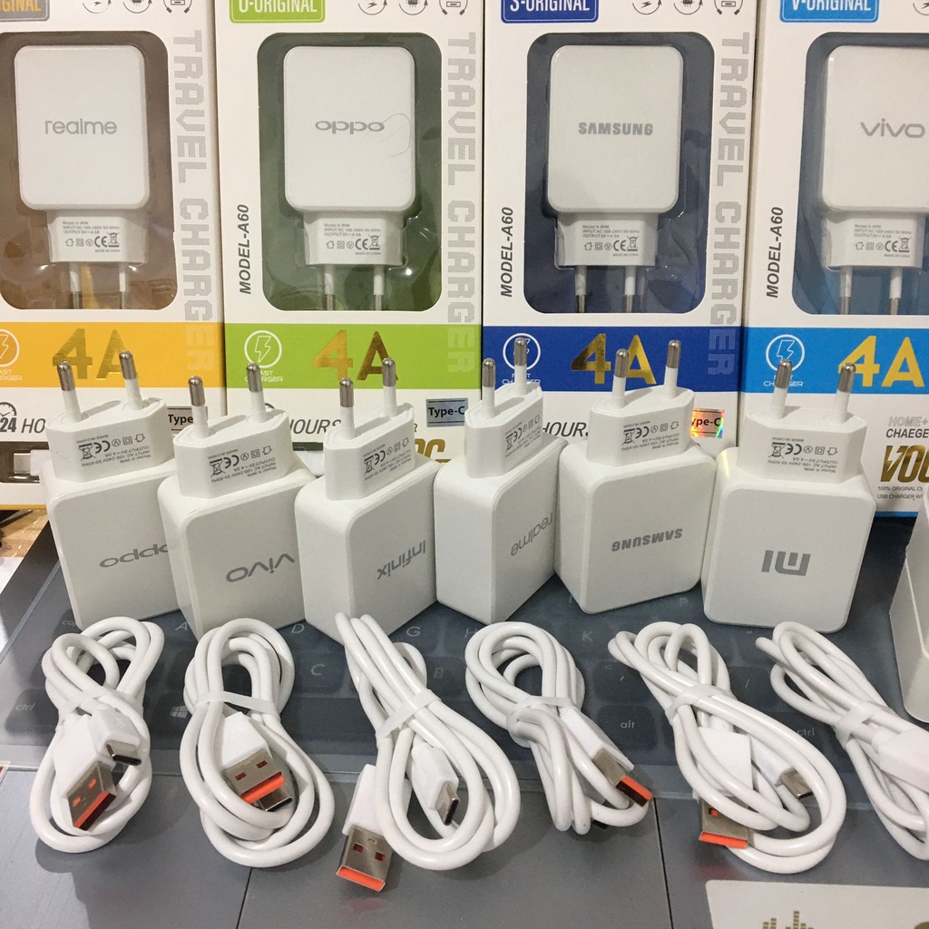 Travel charger - casan brand A60 4A Oppo / charger brand A60 Xiaomi colokkan mirco / Type c/ tipe c