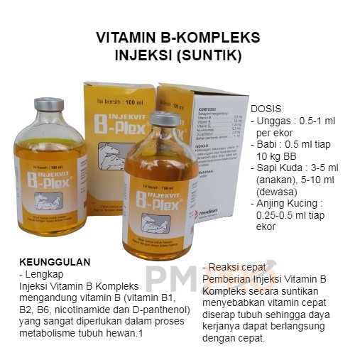 Vitamin B-Kompleks Injeksi 100 Ml Obat Suntik Penambah Sistem Kekebalan Tubuh Pada Hewan B Komplex C