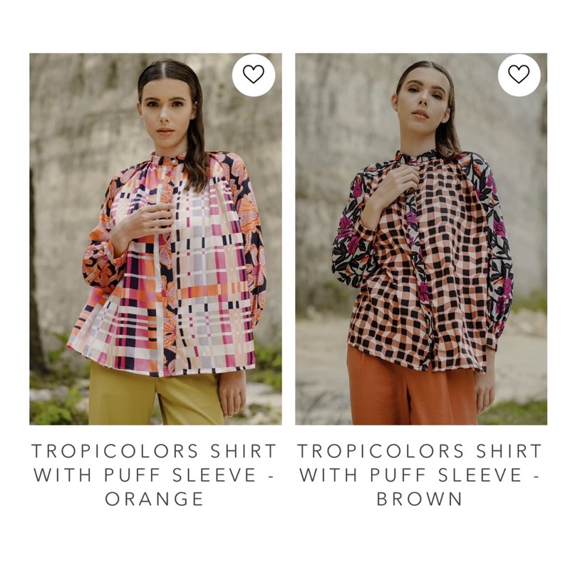 Tropicolors Shirt with Puff Sleeve - Brown Orange Benang jarum benangjarum XS S M L XL XXL buttonsca