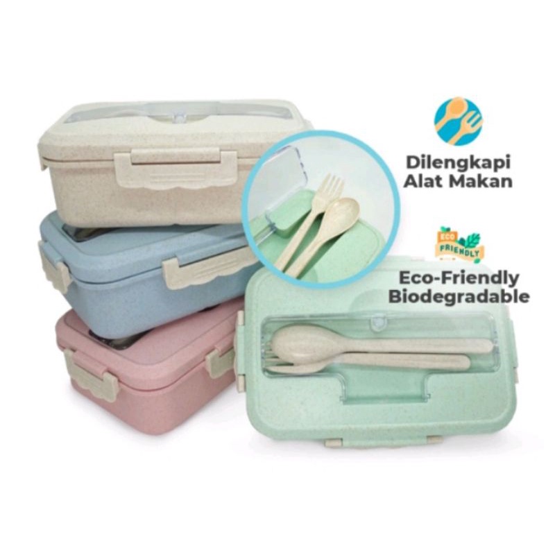 MIISOO Lunch Box Set Kotak Bekal Makan Anti Tumpah Free Sendok dan Garpu