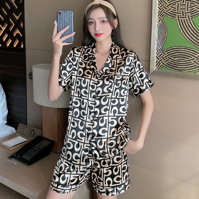 TELLY ➡️ 345 Baju Tidur Wanita Dewasa Model Kemeja Bahan Satin HP Lengan Pendek Celana Pendek Import High Quality Sleepwear