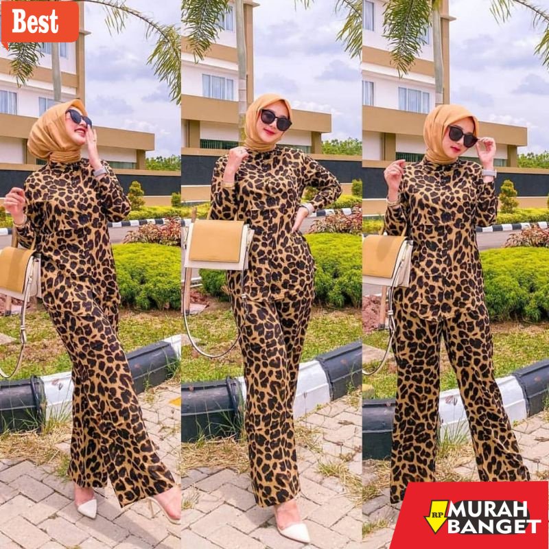 baju setelan wanita kekinian 2022 Pajamas leopard Katun rayon / Setelan leopard motif terbaru setand